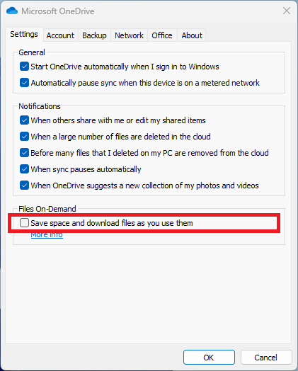 6. Uncheck Folders On Demand